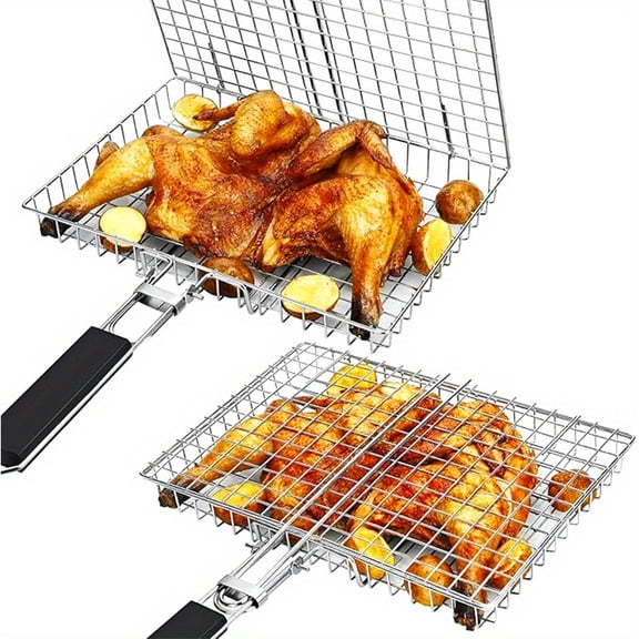 1pc Carbon Steel BBQ Fish, Vegetable BBQ Tools, Outdoor Multifunctional Fish and Chicken Grill Rack