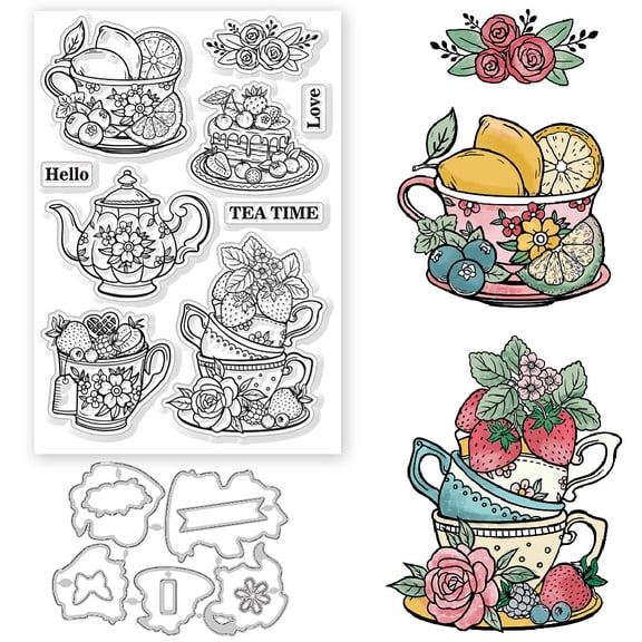 1pc Carbon Steel Cutting Dies Stencils with 1 sheet PVC Clear Stamps for DIY Scrapbooking Photo Album Decorative Embossing Paper Card Fruit Cutting Dies Stencils: 107x146x0.8mm Stamps: 160x110x3mm