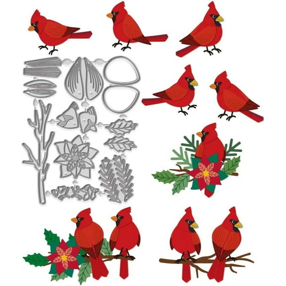 1pc Cardinal Bird Animal Carbon Steel Cutting Dies Bird Metal Die Cuts Stencils for DIY Scrapbooking Branch Leaves Embossing Stencils Template for Album Embossing Greeting Card Decorative Gray