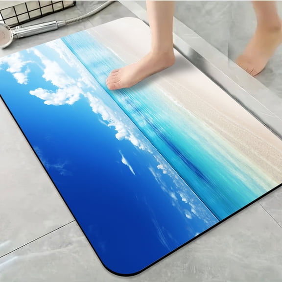 1pc Caribbean style Beach Scene Bathroom Rug Bathroom Decor and Accessories- Durable,Anti Slip,And Quick Drying,Suitable For Indoor/outdoor Use - Perfect For Bathrooms,Bedrooms,Kitchens