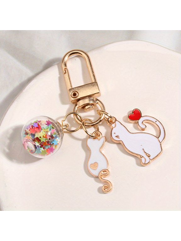 1pc Cartoon Cat Keychain Cute Animal Key Ring Purse Handbag Car Charm Phone Pendant, Gift For Valentine's Day