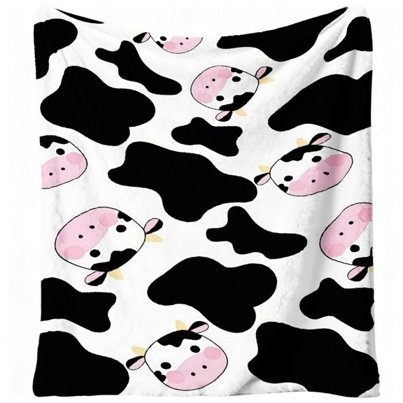 1pc Cartoon Cow, Soft Flannel Blanket, Cozy And Warm, Adorable Print Design, for Living Room, Bedroom, Sofa, Year-Round Use, Halloween, Christmas
