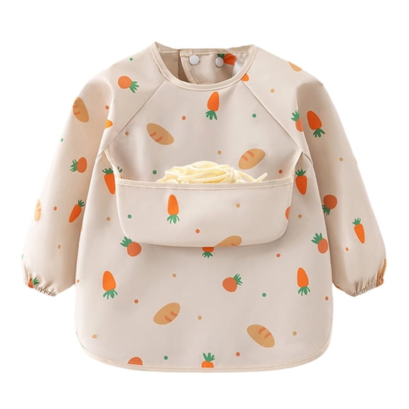 1pc Cartoon Cute Portable Waterproof Baby Long Sleeve Bib, Full Body Soft Feeding Smock With Storage Pocket, Suitable For Eating, Playing, Painting, Anti-Dirty