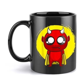 1pc Cartoon Devil 11oz Ceramic Mug Funny Red Character with Yellow Wings Horns Black Handle Birthdays Holidays Office Family Party Wedding Christmas Coffee Mug