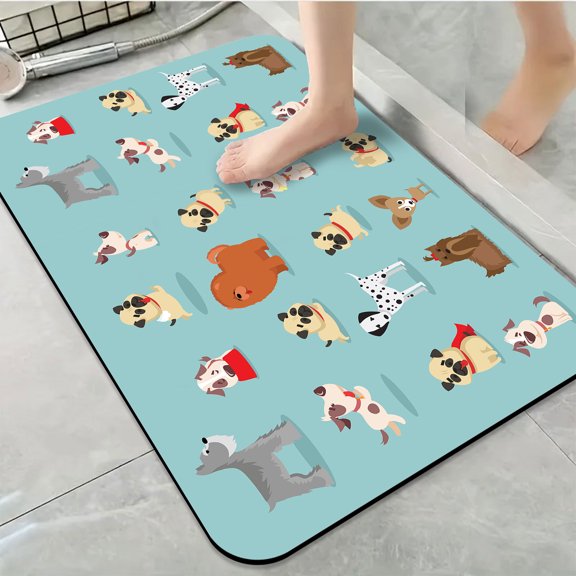 1pc Cartoon Dogs on Light Blue Bathroom Rug Bathroom Decor and Accessories- Durable,Anti Slip,And Quick Drying,Suitable For Indoor/outdoor Use - Perfect For Bathrooms,Bedrooms,Kitchens