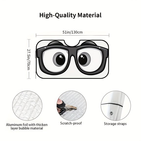 1pc Cartoon Eyes RV Windshield Sunshade, Polyester Fiber, UV Protection, Front Window Cover, with 4 Suction Cups, Universally Applicable for SUVs and Trucks