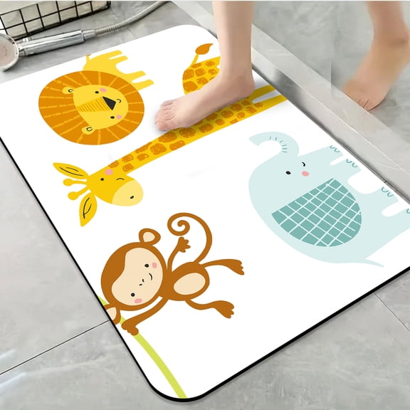 1pc Cartoon Safari Animals Bathroom Rug Bathroom Decor and Accessories- Durable,Anti Slip,And Quick Drying,Suitable For Indoor/outdoor Use - Perfect For Bathrooms,Bedrooms,Kitchens