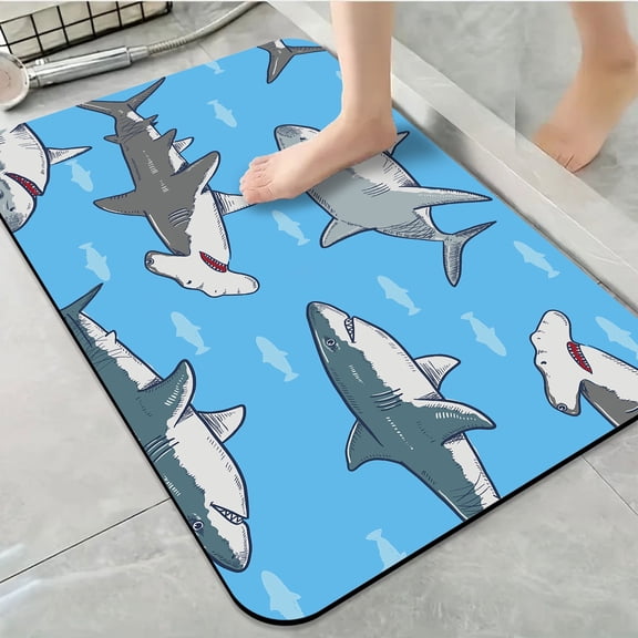 1pc Cartoon Shark Bathroom Rug Bathroom Decor and Accessories- Durable,Anti Slip,And Quick Drying,Suitable For Bathrooms,Bedrooms,Kitchens,And Laundry Rooms - Washable Bathroom Mat