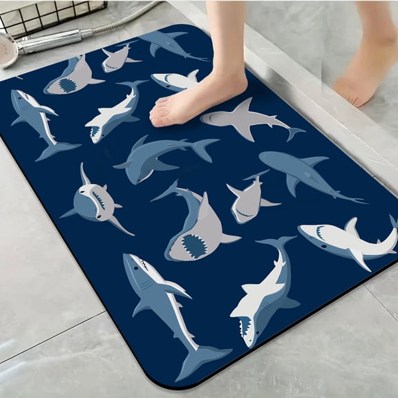 1pc Cartoon Shark Pattern Bathroom Rug Bathroom Decor and Accessories- Durable,Anti Slip,And Quick Drying,Suitable For Indoor/outdoor Use - Perfect For Bathrooms,Bedrooms,Kitchens