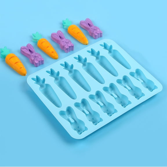1pc Cartoon Silicone Mold 12 Cavity Rabbit Carrot Chocolate Biscuit Mold Ice Block Mold for DIY Candy, Pudding Cake, Ice Cream, Chocolate, 6 Even Carrot and Rabbit Ice Lattice Silicone Mold