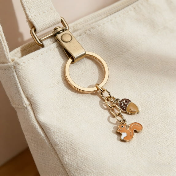 1pc Cartoon Squirrel Pine Cone Keychain Cute Animal Key Ring Purse Bag Backpack Car Key Charm Accessory Women Gift