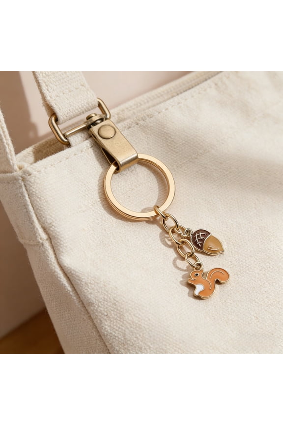 1pc Cartoon Squirrel Pine Cone Keychain Cute Animal Key Ring Purse Bag Backpack Car Key Charm Accessory Women Gift