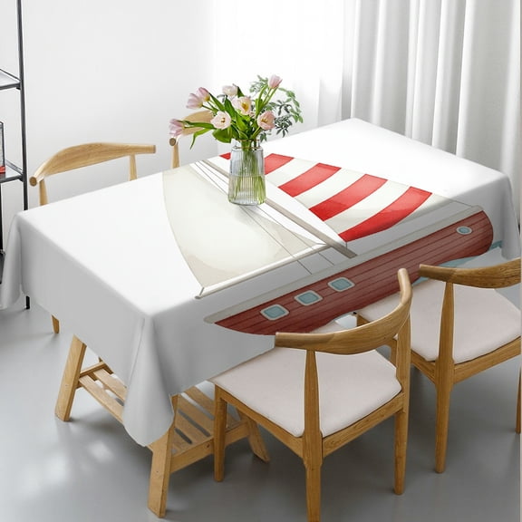 RKSupls Cartoon sailing boat Print Rectangular Tablecloth, 2D Flat Printing Holiday-Themed Design, Cartoon sailing boat