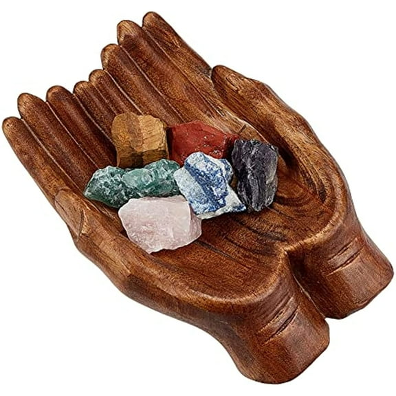 1pc Carved Hand Decorative Bowl Crystal Holder for Stones Display Crystal Tray Crystal Display Shelf Wood Key Bowl Offering bowl for Rock Display Wooden Bowls for Decor