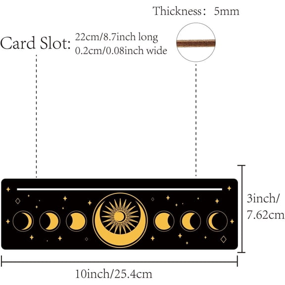 1pc Carved Wooden Tarot Card Stand Holder Tarot Card Altar Stand Witch Divination Tools Rectangle Moon Phase Pattern 25.4x7.62x0.5cm