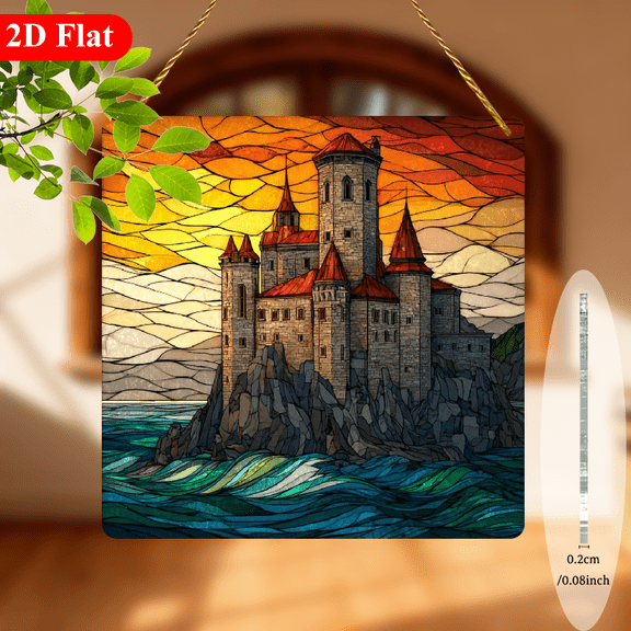 1pc Castle-Themed Acrylic Suncatcher Medieval Fortress Window Decoration with Hanging Strings, for Living Room, Bedroom, Bathroom Christmas Decor Durable Acrylic Construction Ideal Gi