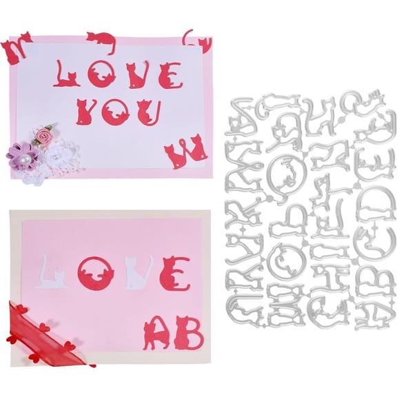 1pc Cat Alphabet Theme Carbon Steel Cutting Dies Stencils for DIY Scrapbooking Photo Album Decorative Embossing Paper Card Letter A~Z 108x148x0.8mm