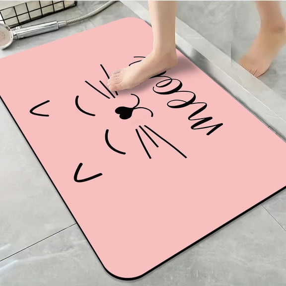 1pc Cat Face with Meow Text Bathroom Rug Bathroom Decor and Accessories- Durable,Anti Slip,And Quick Drying,Suitable For Indoor/outdoor Use - Perfect For Bathrooms,Bedrooms,Kitchens