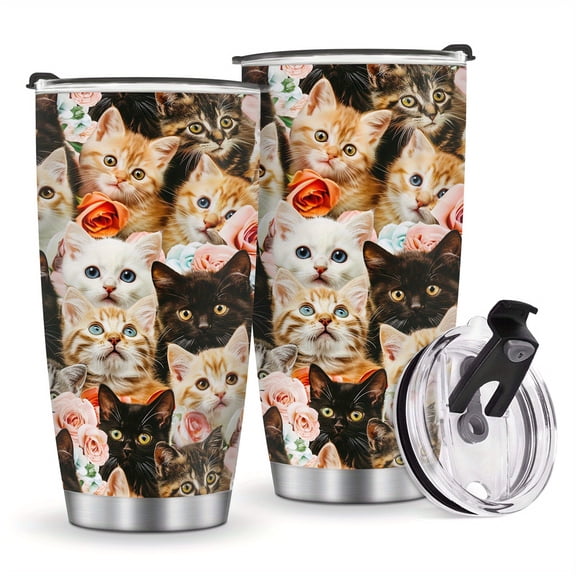 1pc Cat Print 20 oz Stainless Steel Insulated Mug with Lid Stainless Steel Coffee Mug Vacuum Insulated Travel Mug Ice Drinking Travel Mug Office Coffee Mug Large Capacity Mug, Christmas, Halloween, B