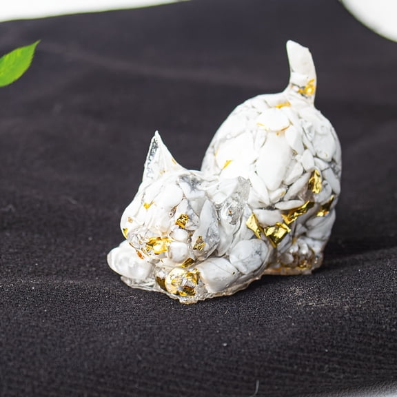 1pc Cat Resin Wrapped Natural Crystal Gemstone Animal Ornament, Tail Cat Decoration, Home Decor Collectible Figurines Gift for Housewarming