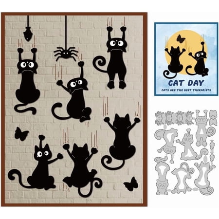 1pc Cat Scratch Cutting Dies Cat Catching Scene Card Making Die Cuts Carbon Steel Stencils Scrapbooking Embossing Template Dies for DIY Craft Album