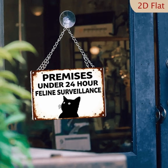 1pc Cat Surveillance iron Sign 8*12 Inch - Vintage Rustic Wall Decor with Humorous _24 Hour Feline Surveillance_ Message, No Electricity Needed, Perfect for Cat Lovers Home Dcor, Playful Design