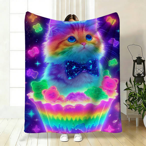 1pc Cat-Themed Decorative Blanket with High-Definition Print. Cozy And Warm Flannel Blankets Suitable for Travel, Camping, Sofa, Living Room, Couch, Chair, And Bed. Perfect Gift for Family Or Friends