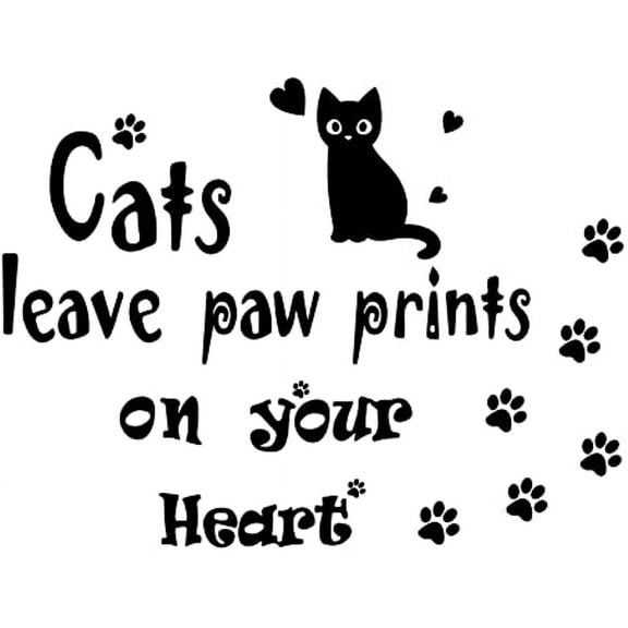 1pc Cats Wall Decals Black Cat Wall Stickers Cats Leave Paw Prints on Your Hearts Stickers Cute Animals