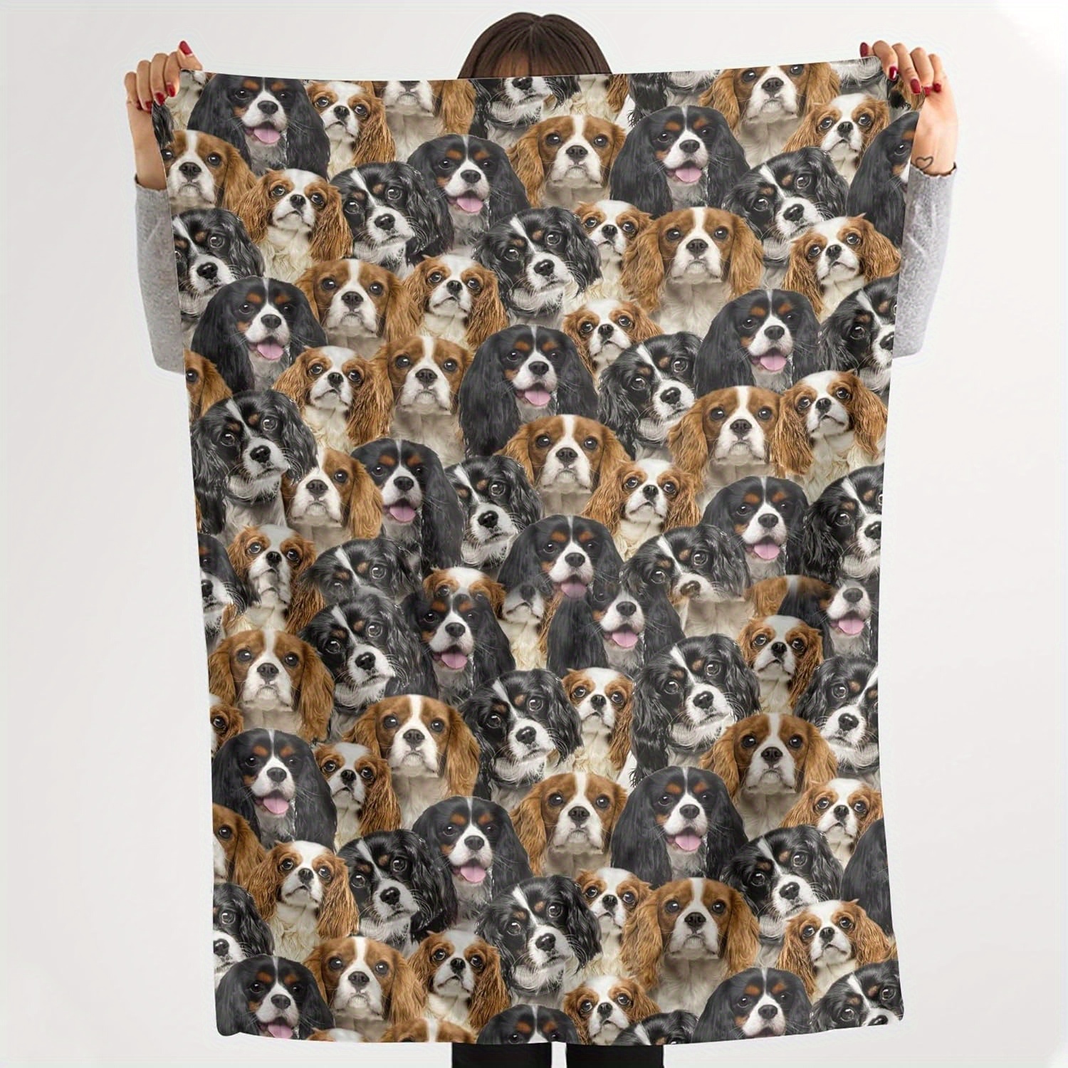 1pc Cavalier King Charles Spaniel Dog Blanket - Vintage Style Plush Flannel Throw with Multi-Color Dog Face Print, All-Season Cozy Blanket for Home, Office, Gift for Dog Lovers (Machine Washable), Co