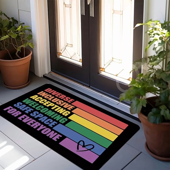 1pc Celebrate Pride Month Rainbow Welcome Mat Thick Sponge, Machine Washable, Absorbent Bath Mat, Suitable For Living Room, Bedroom, Bathroom, Kitchen, Home Decoration, Door Mat,