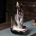 thumbnail image 1 of 1pc Ceramic Buddha Hand Backflow Incense Burner, Lotus Fish Home Decor (Without Incense), 1 of 6