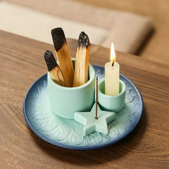 1pc Ceramic Candle Holder & Incense Burner Nordic Sage and Palo Santo Tray, Perfect for Home and Office Decor (Without Incense)