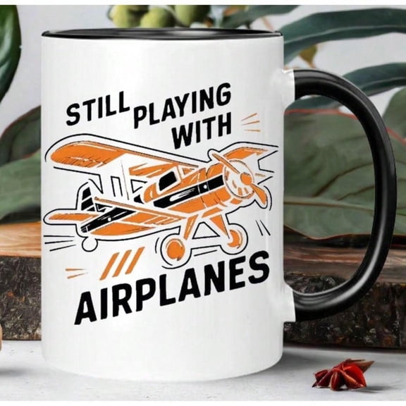 1pc Ceramic Coffee Cup With Airplane Pattern Insulated Reusable Hand Washable Only Multi Purpose Ideal Aviation Enthusiasts Durable Polyurethane Coated Ceramic Home Office Or Trave