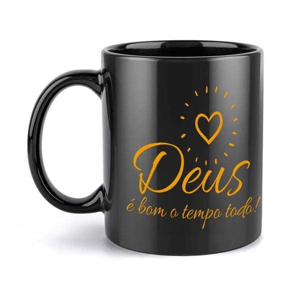 1pc Ceramic Coffee Mug with Golden Deus e Bom a Tempo ToDo Design 11oz Hot Cold Beverages Ideal Restaurants Business and Gifts Coffee Bar golden Text Mug durable Ceramic