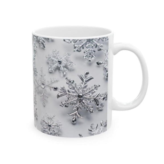 1pc Ceramic Coffee Mug with Snowflake Winter Holiday Design 11oz hot cold Beverage Cup Dishwasher Christmas New Year Elegant home Office or Party Use Reusable Ceramic Cup