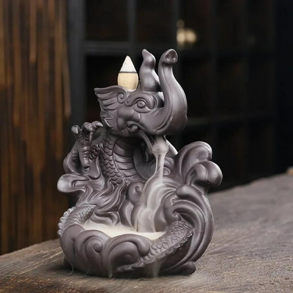1pc Ceramic Elephant & Dragon Backflow Incense Burner, Feng Shui Home Decor (Without Incense)