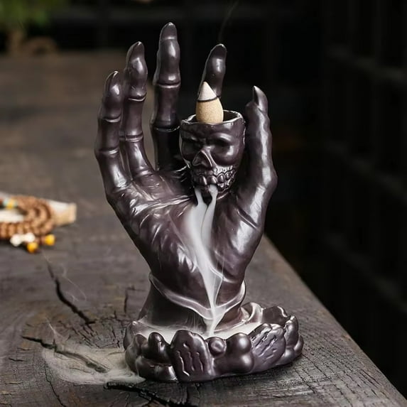 1pc Ceramic Halloween Skull Backflow Incense Burner, Terrifying Ornament Aromatherapy Decor (Without Incense)