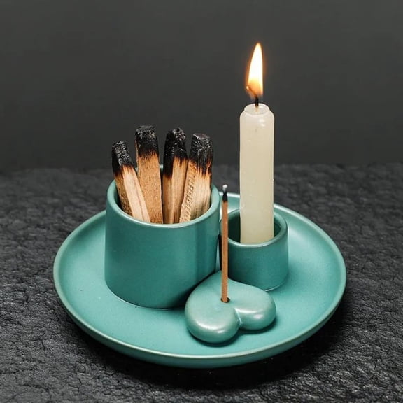 1pc Ceramic Incense Burner Set - Multi-Functional Home Decor, 4-in-1 Incense Stick & Sage Burner, Palo Santo & Candle Holder (Without Incense)