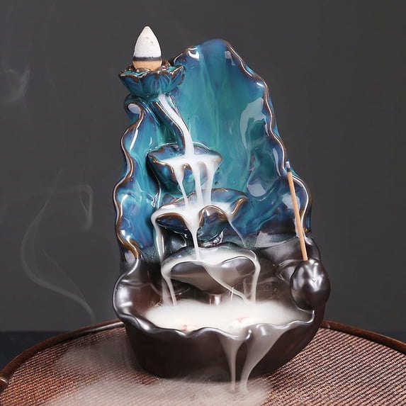 1pc,Ceramic Incense Burner Waterfall Lotus Incense Burner Censer Lotus Flower Shape Home Crafts Ornament Decoration Ornament (Without Incense)