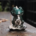 thumbnail image 1 of 1pc Ceramic Lotus Frog Backflow Incense Burner, Handmade Home Decor (Without Incense), 1 of 9
