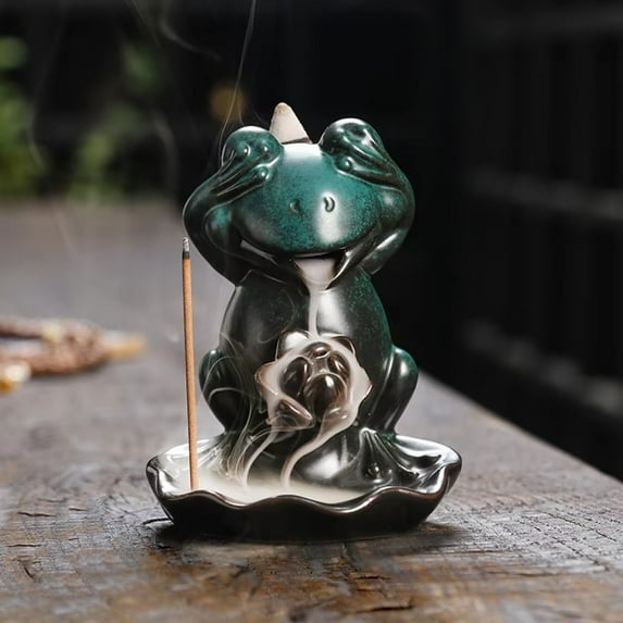 1pc Ceramic Lotus Frog Backflow Incense Burner, Handmade Home Decor (Without Incense)