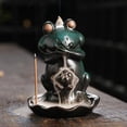 thumbnail image 1 of 1pc Ceramic Lotus Frog Backflow Incense Burner, Handmade Home Decor (Without Incense), 1 of 9