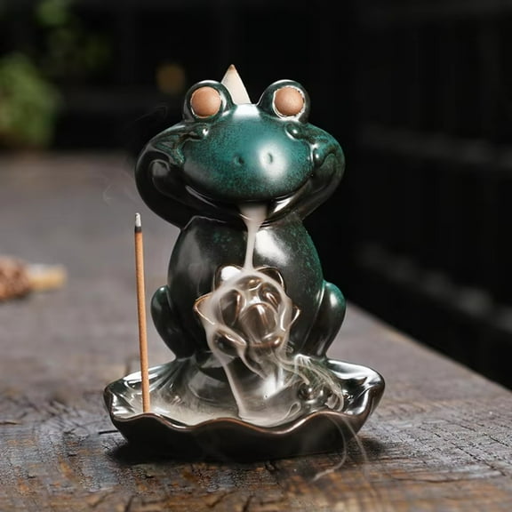 1pc Ceramic Lotus Frog Backflow Incense Burner, Handmade Home Decor (Without Incense)