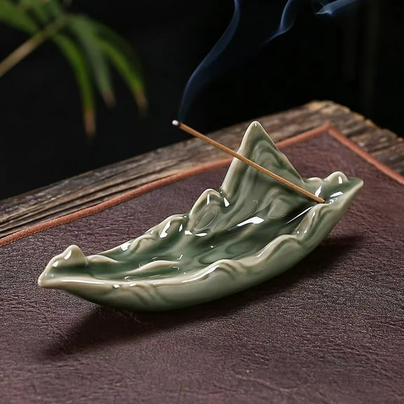 1pc Ceramic Lotus & Mountain Incense Burner, Home Office Decor (Without Incense)