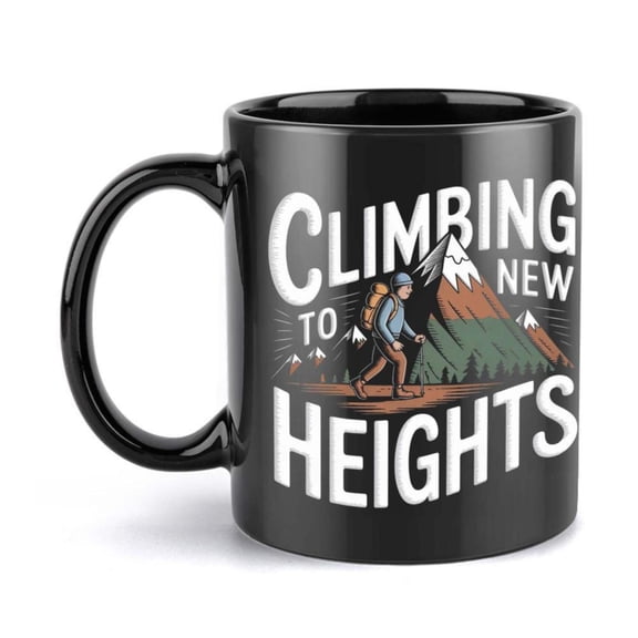 1pc Ceramic Mug 11oz 360ml Climbing to New Heights Hiker Design Black with Mountain Pine Forest Illustration Coffee Beverages Ideal Holiday or Birthday Present Beverage Container A