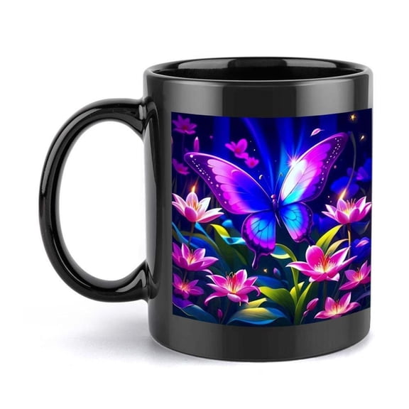 1pc Ceramic Mug 11oz 360ml Vibrant Floral Design with Glowing Accents Black Coffee Cup Tea Hot Chocolate Holiday Birthday Party Cute Mug Tea Time Deco