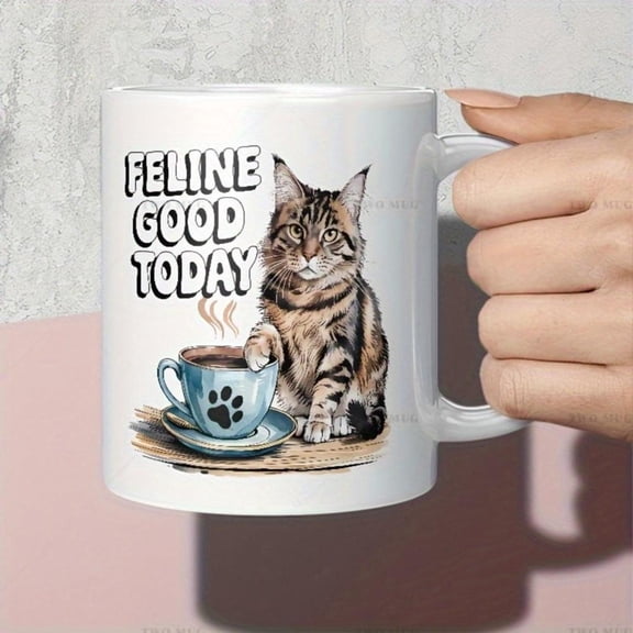 1pc Ceramic Mug Today Good Mood 11oz Ceramic Coffee Mug Funny Design with Feeling Good Today Text Durable White Hot Cold Drink Cup Lovers Mother S Day Thanksgiving Birthday Easter