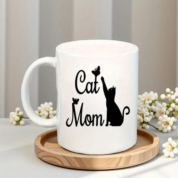 1pc Ceramic Mug with Cat Mom Funny Design Black White Dishwasher Coffee Cup Christmas Birthdays Weddings Halloween Home Decor Lovers Mug Holiday Item