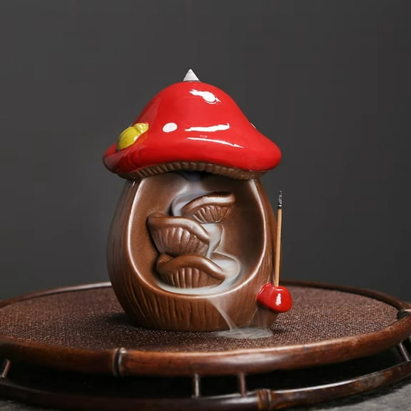 1pc Ceramic Mushroom House Backflow Incense Burner, Home & Office Decor (Without Incense)