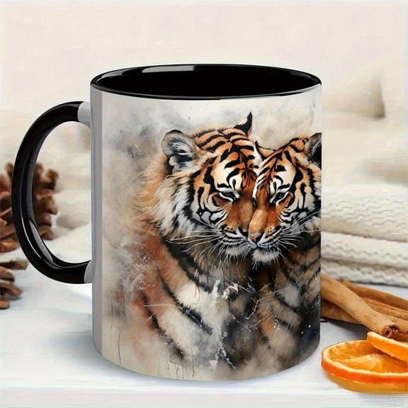 1pc Ceramic Tiger Mug with Tiger Stripe Design Glossy Orange Black Striped Coffee Tea Cup Hand Wash Only Ideal Birthdays Christmas Office Use Durable